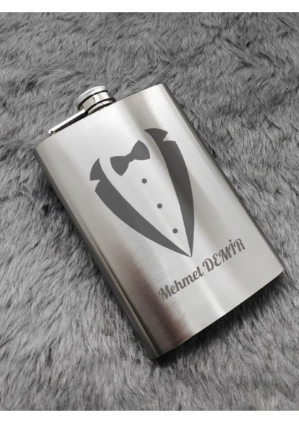 Isime Kişiye Özel Smokin Damat Temalı 9 Oz Çelik Cep Matarası Paslanmaz Çelik Cep Matarası 266 ml Hediye modelleri