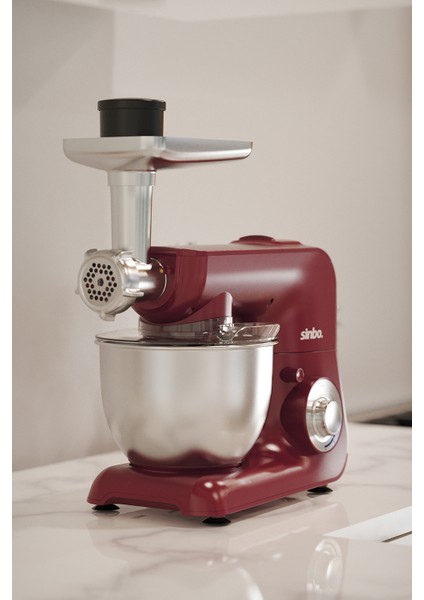 3'ü 1 Arada Mutfak Şefi, Hamur Yoğurma, Kıyma ve Blender, 1500W, Parlak Kırmızı