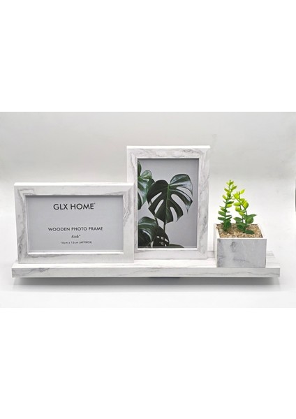 Home Dekoratif Ahşap Çiçekli 2'li Masa Resim Çerçevesi Beyaz