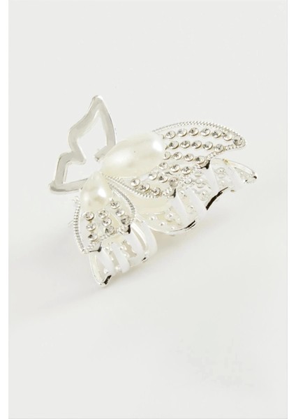 Kelebek Inci Taşlı Metal Mandal Toka 4,5 cm
