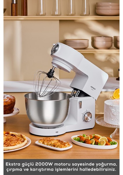 7 Litre Stand Mikser, 2000W, Beyaz, Çok Fonksiyonlu, Güçlü ve Şık Tasarım fırsatları