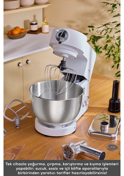 7 Litre Stand Mikser, 2000W, Beyaz, Çok Fonksiyonlu, Güçlü ve Şık Tasarım indirimleri