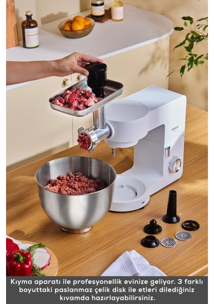 7 Litre Stand Mikser, 2000W, Beyaz, Çok Fonksiyonlu, Güçlü ve Şık Tasarım