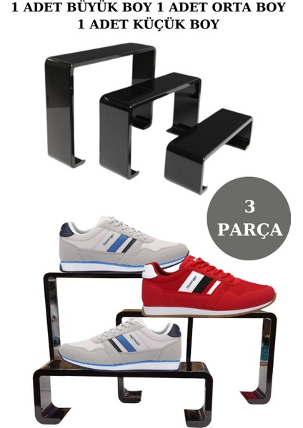 3 Parça Pleksi Siyah Kademeli Ayakkabı Rafı & Ayakkabı Teşhir Standı & Organizer Raf indirimleri