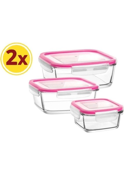 Fresco Saklama Kabı 6 Lı Cam Kare Kilitli Saklama Kabı