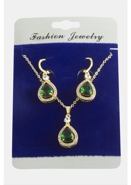 Msa-Shop Damla Zirkon Taşlı Set Kolye-Siyah
