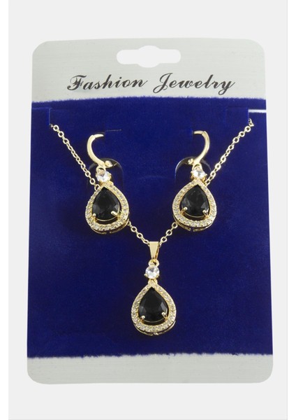 Msa-Shop Damla Zirkon Taşlı Set Kolye-Siyah fiyatları