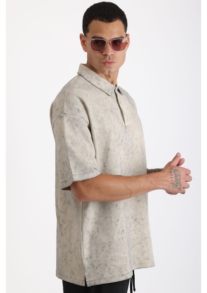 Eskitme Efektli Yıkamalı Double Pike Kumaş Erkek Polo Yaka Loose Fit Tişört fiyatları