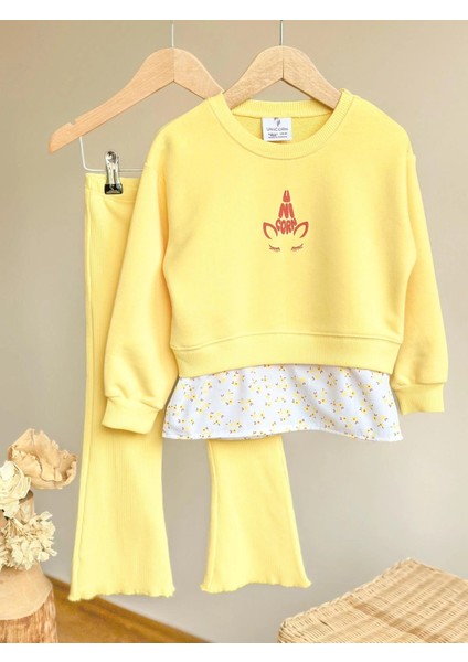 Gömlek Detaylı Sweatshirt ve Ispanyol Paça Tayt