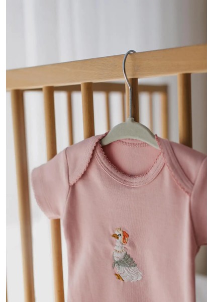 Premium %100 Pamuklu Çıt Çıtlı Nakışlı Bebek Zıbın Body 2li Set Takım