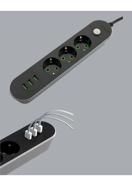 USB Yuvalı Anahtarlı Üçlü Priz 2 Metre Kablolu fırsatları