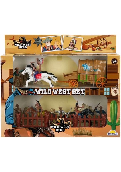 At Arabalı 2 Katlı Kovboy Oyun Seti - Beyaz-Siyah At