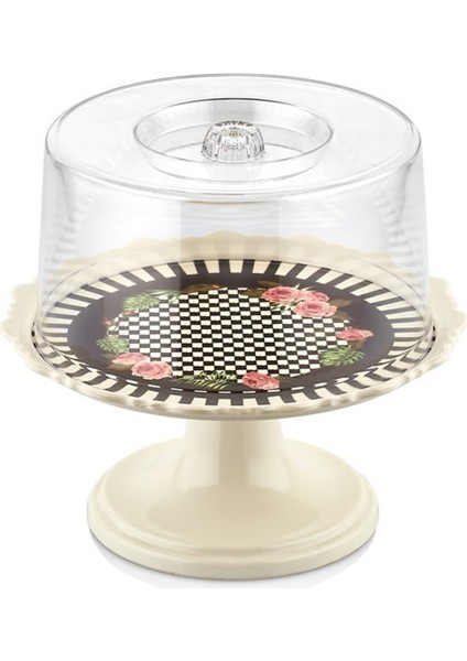 Desenli Melamin 2 Katlı Kek Pasta Sunumluk 33X23 cm