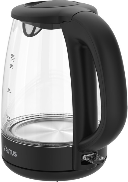 Şeffaf Cam Kettle 1.7l Gizli Rezistans Siyah Renkli, Şık Tasarım