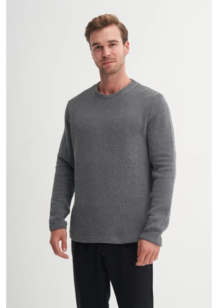 Erkek Antrasit Örgü Pamuk Karışımlı Regular Fit Sweatshirt fiyatları