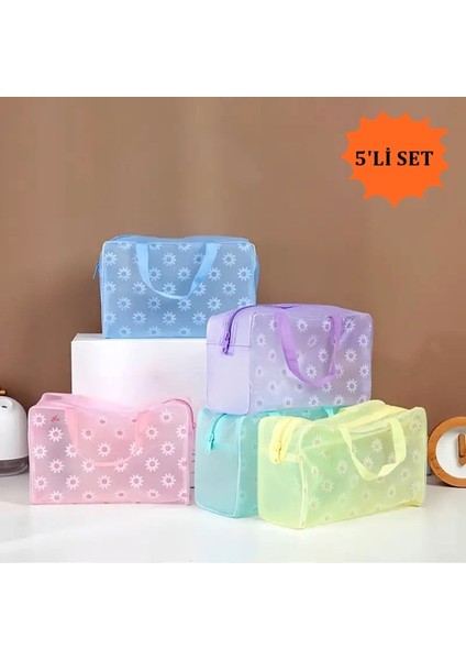 5'li Çok Renkli Su Geçirmez Kişisel Bakım ve Makyaj Çantası