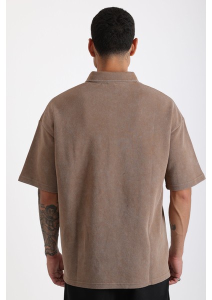 Eskitme Efektli Yıkamalı Double Pike Kumaş Erkek Polo Yaka Loose Fit Tişört modelleri