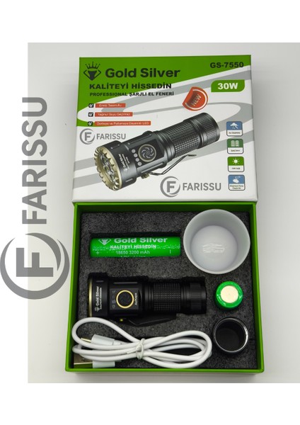 Gold Silver GS-7550 30W Profesyonel Şarjlı El Feneri - Güçlü Işık, Mıknatıslı Taban, Enerji Tasarruflu LED indirimleri