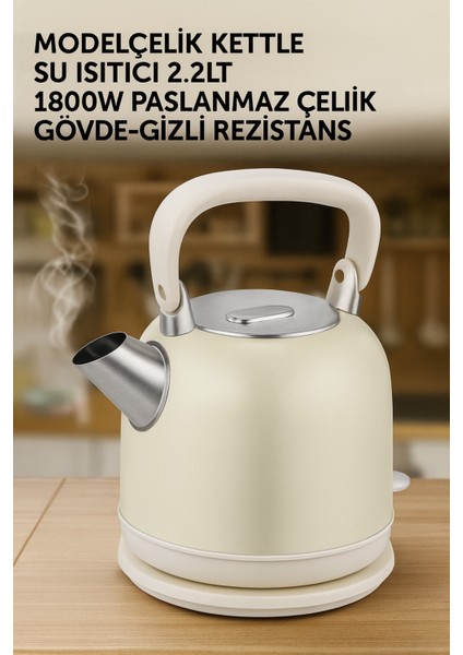 Renkli 2.2l Çelik Kettle, 1800W, Gizli Rezistans, Hızlı ve Pratik Kaynatma fiyatları