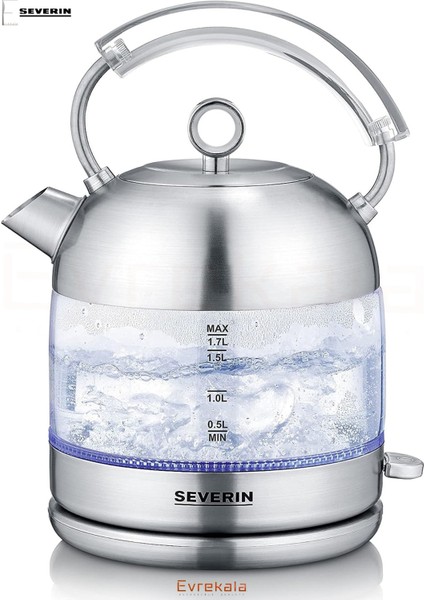 Cam Kettle Retro 2400W, Şık ve Güçlü Su Isıtıcı, Gri Renk