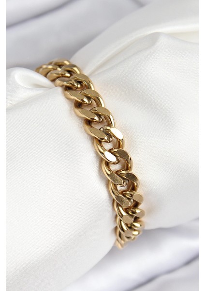 Bfs 316L Çelik Klasik Kalın Zincir Model Gold Renk Kadın Bileklik