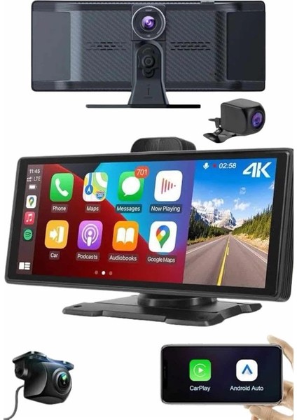 Android ve Ios Uyumlu Ön Arka Çift Kameralı Araç Ekranı Dokunmatik Carplay
