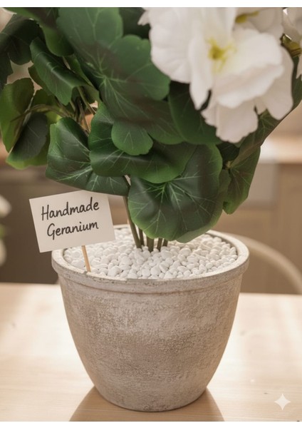 Yapay Çiçek Büyük Sardunya7 Dallı Demet 40 cm Beyaz