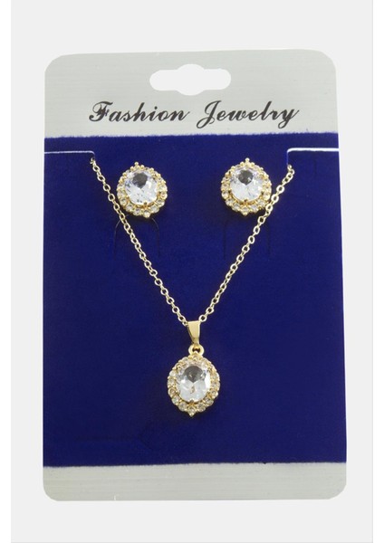Msa-Shop Oval Zirkon Taşlı Set Kolye-Gümüş Rengi fiyatları