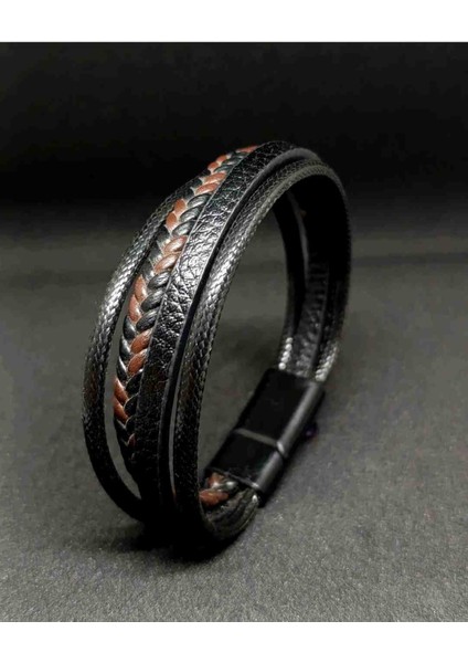 Deri Erkek Bileklik Marron Doğaltaş