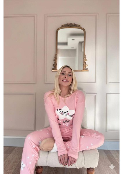 Somon Cute Desenli Termal Kadın Pijama Takımı modelleri