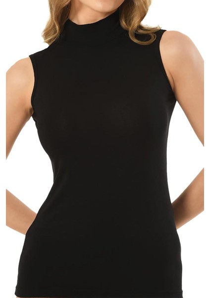 Kadın Siyah Modal Balıkçı Yaka Sıfır Kol Body 569