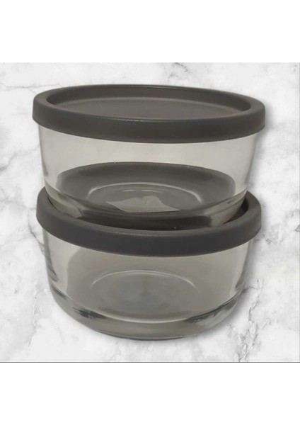 Feyzade Round Saklama Kabı (800 cc x 2 Adet) Antrasit Kapaklı