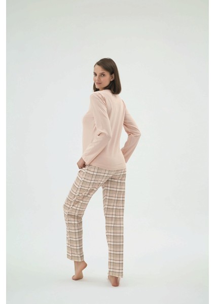 Kadın Pudra Renk Uzun Kollu Bisiklet Yaka Pijama Takımı C9T1N271 fiyatları