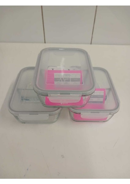 Feyzade Fresco Iki Bölümlü Kilitli Cam Saklama Kabı 3’lü Set 1120CC Dikdörtgen (FRS-297)