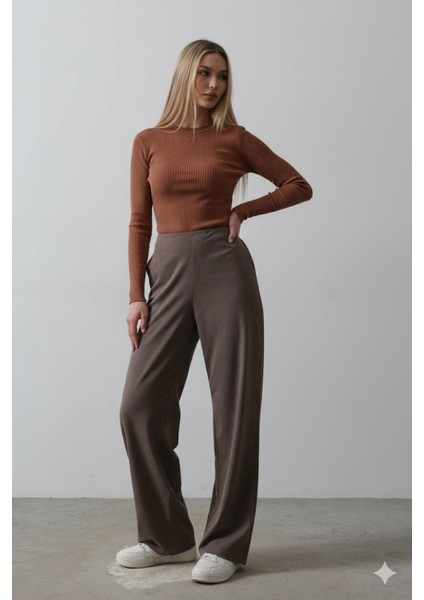 Beli Yarım Lastikli Palazzo Pantolon - Kahve indirimleri