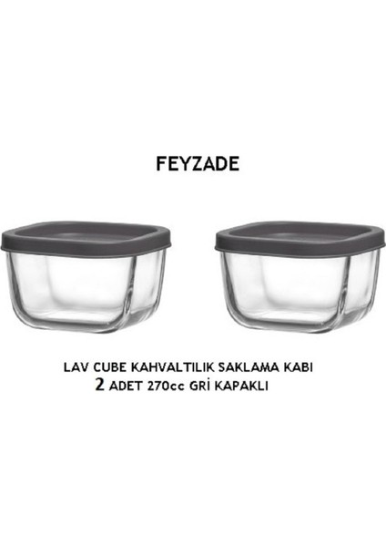 Feyzade Cube Saklama Kabı Seti 2 Adet 270CC Gri Kapaklı (CUB-225)