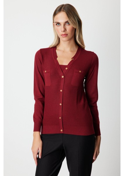 65357 Onteks V Yaka Hırka Görünümlü Kazak