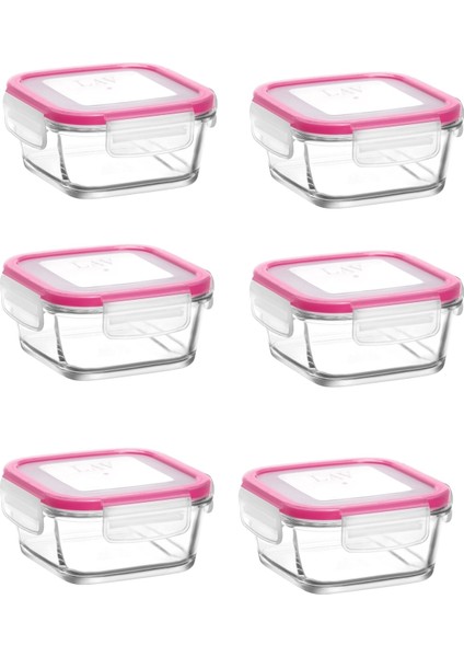 Feyzade Fresco Cam Kilitli Saklama Kabı 6'lı Set FRS227 Pembe (375CC)