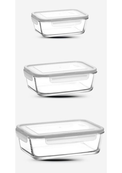 Fresco Kilitli Saklama Kabı 3 Boy Yeni Seri-Dikdörtgen Beyaz 3'lü (1900CC 1200CC 800CC)