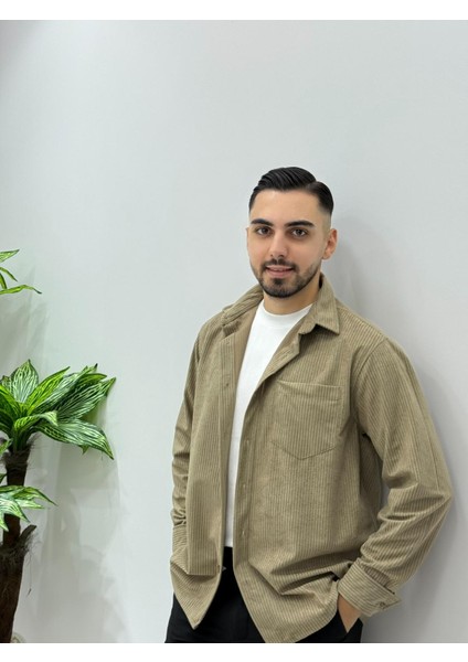 Erkek Kadife Gömlek Yüksek Kaliteli Gömlek Oversize Kalıp Renk Solması Yapmaz