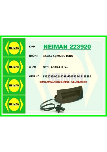 Bagaj Açma Butonu Opel Astra H 04>