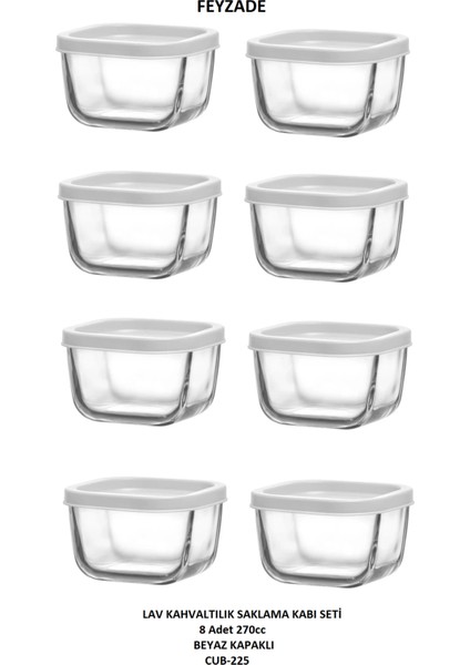 Feyzade Cube Kahvaltılık Saklama Kabı Seti 8 Adet 270CC (CUB-225)