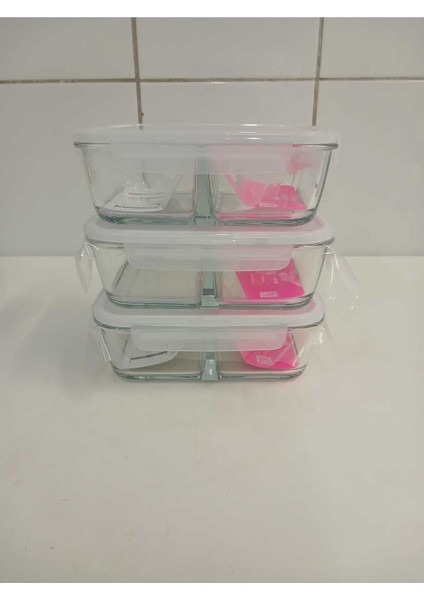 Feyzade Fresco Iki Bölümlü Kilitli Cam Saklama Kabı 3’lü Set 1120CC Dikdörtgen (FRS-297) modelleri