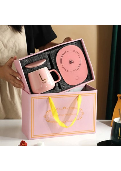 Beyaz Porselen Isıtıcı Kapaklı ve Kaşıklı Kupa Bardak Fincan