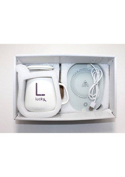 Beyaz Porselen Isıtıcı Kapaklı ve Kaşıklı Kupa Bardak Fincan