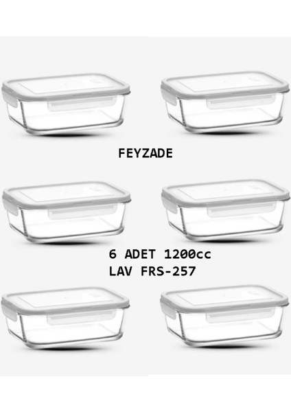 Feyzade Fresco Kilitli Saklama Kabı 6'lı Set 1200CC Dikdörtgen Beyaz Kapak (FRS-257)