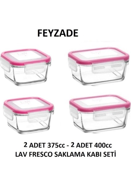Feyzade Fresco Saklama Kabı Seti 2 Adet 400CC (Dikdörtgen) ve 2 Adet 375CC (Kare)