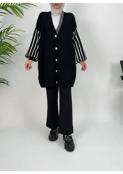 Kadın Oversize Triko Takım – Çizgili Kol Üst ve Pantolon fiyatları