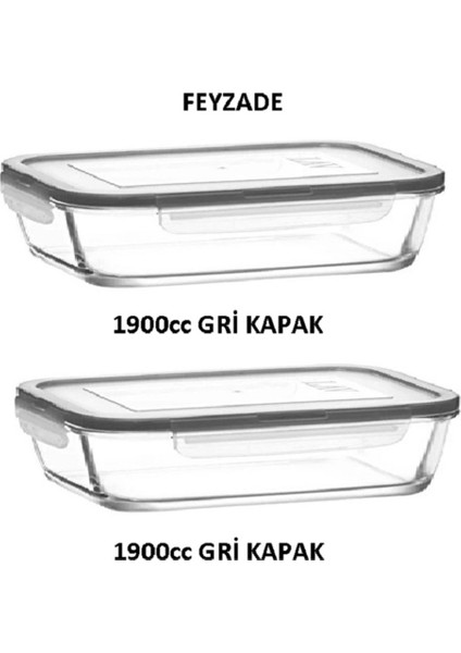 Feyzade Fresco Saklama Kabı Seti 2 Adet 1900CC Gri Kapaklı (FRS-259)