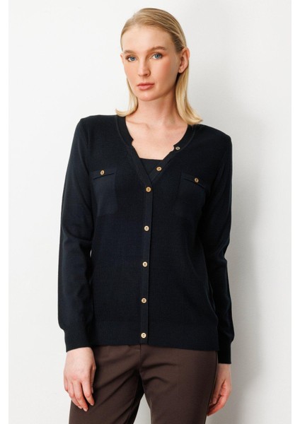 65357 Onteks V Yaka Hırka Görünümlü Kazak